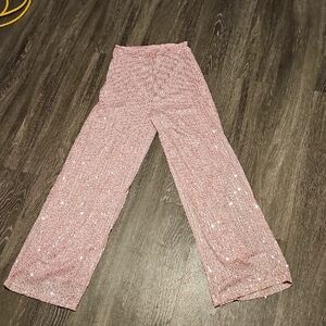 Pink Wide-Leg Pants with White Dots